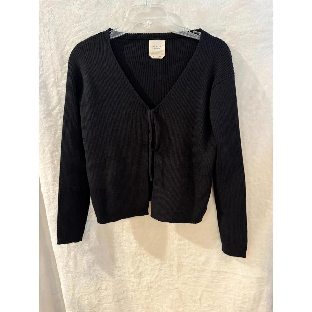 Harper Heritage Cardigan Sweater Women’s Front Tie Knit Black Size Medium
